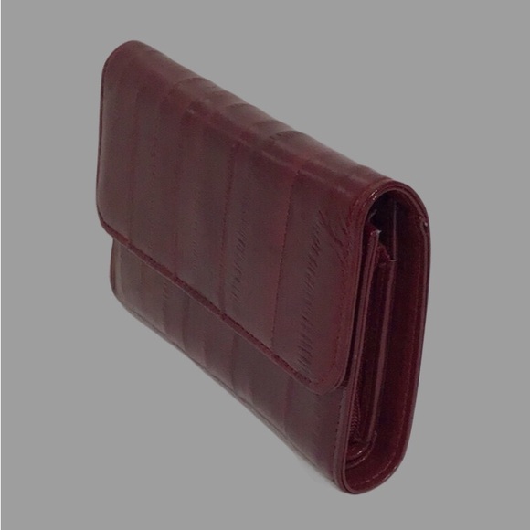 NWOT LEE SANDS Eel Skin Clutch Wallet, Front Flap, Maroon - Picture 3 of 6